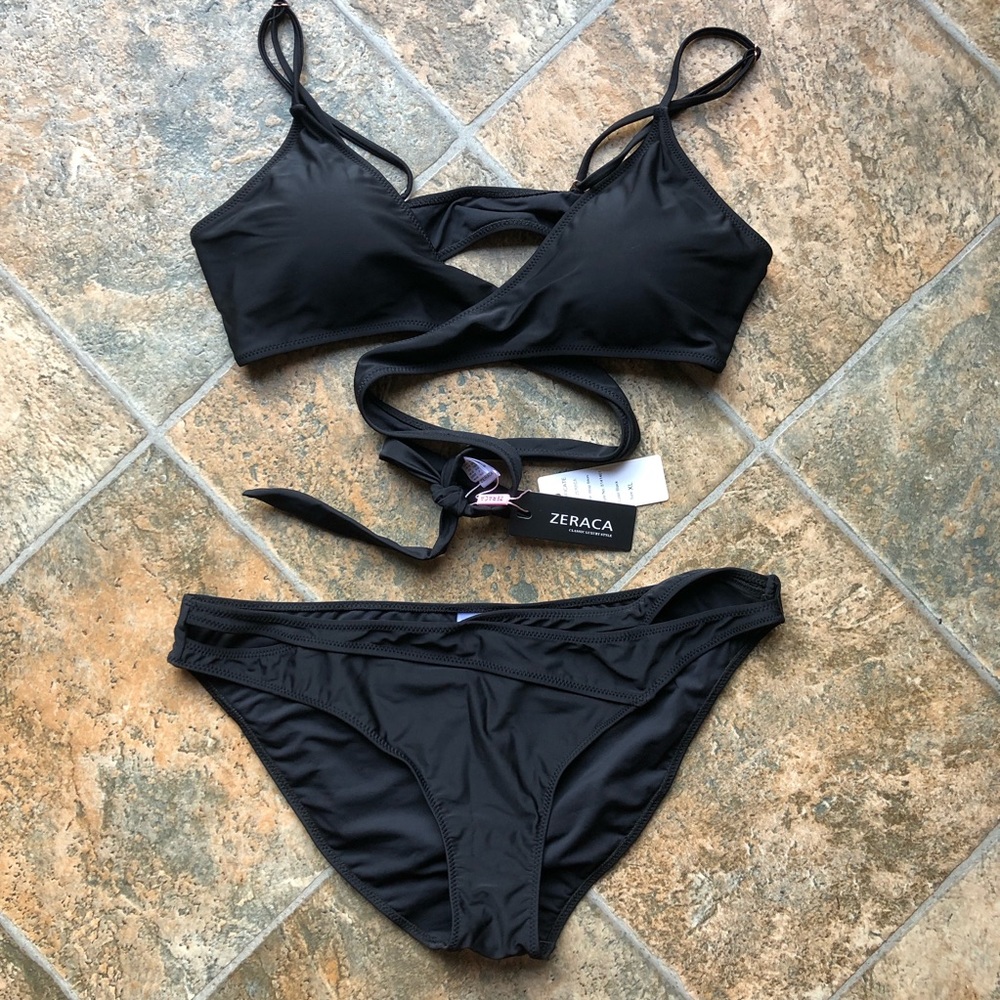 NEVER WORN Black Cross Tie Swim Suit Two Piece